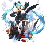  absurdly_long_hair aqua_eyes aqua_hair armpits bigegg detached_sleeves fish full_body hatsune_miku headphones highres long_hair open_mouth skirt solo speaker thighhighs twintails very_long_hair vocaloid 