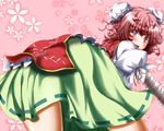 ass bandages blush curly_hair double_bun from_behind ibaraki_kasen looking_back open_mouth purple_eyes red_hair solo touhou zan_(harukahime) 