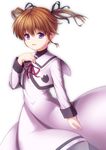  bad_id bad_pixiv_id brown_hair dress hair_ribbon ishibashi long_sleeves lyrical_nanoha mahou_shoujo_lyrical_nanoha mahou_shoujo_lyrical_nanoha_a's purple_eyes red_ribbon ribbon school_uniform seishou_elementary_school_uniform short_twintails solo takamachi_nanoha twintails 