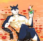  absurd_res anthro canine hi_res ice_cream male mammal nude ondoteiko pose relaxing solo spoon water wolf 