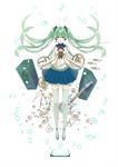  bad_id bad_pixiv_id floating_hair green_eyes green_hair hatsune_miku headphones headset highres long_hair looking_at_viewer odds_&amp;_ends_(vocaloid) robot rokuri-eva skirt solo thighhighs toy twintails very_long_hair vocaloid zettai_ryouiki 