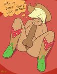  anus applejack_(mlp) autofellatio balls big_penis blonde_hair breasts cowboy_boots cowboy_hat dickgirl english_text eyes_closed freckles friendship_is_magic hair hat herm human humanized intersex mammal masturbation megasweet my_little_pony not_furry nude oral penis pussy simple_background solo text 