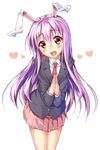  animal_ears blazer blush bunny_ears hands_together jacket long_hair necktie open_mouth own_hands_together piromizu purple_hair red_eyes red_neckwear reisen_udongein_inaba revision skirt smile solo touhou very_long_hair 