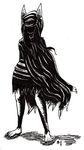  bare_feet barefoot black_hair cape claws disciple dress female godheadharley hair homestuck horn legwear monochrome not_furry plain_background solo stockings traditional traditional_media white_background 