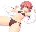  animal_ears armpits bare_shoulders bikini earrings food jewelry lying messy mystia_lorelei navel no_hat no_headwear on_back phantom2071 pink_hair popsicle purple_eyes saliva saliva_trail sexually_suggestive short_hair side-tie_bikini simple_background solo swimsuit touhou white_background wings 