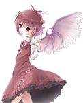  :p animal_ears brown_dress brown_eyes dress feathered_wings hat highres juliet_sleeves k-sk_style long_sleeves mystia_lorelei pink_hair puffy_sleeves short_hair solo tongue tongue_out touhou white_background winged_hat wings 