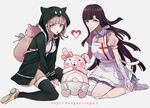  apron backpack bad_id bad_pixiv_id bag bandages banned_artist danganronpa hair_ornament hairclip harano hood hoodie mole mole_under_eye monomi_(danganronpa) multiple_girls nanami_chiaki necktie nurse open_mouth pink_eyes pink_hair school_uniform super_danganronpa_2 thighhighs tsumiki_mikan 