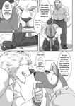  big_muscles canine clothing comic dialog dialogue dog english_text feline german_shepherd lion male mammal muscles pants police ron9 shirt text translated trousers uniform 