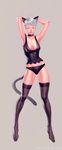  animal_ears bad_id bad_pixiv_id black_legwear black_panties cat_ears cat_tail closed_eyes dhkdldpa grey_background lips original panties short_hair silver_hair simple_background solo tail thighhighs underwear white_hair 