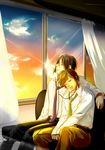  bad_id bad_pixiv_id contemporary digital_media_player earbuds earphones hakuouki_shinsengumi_kitan hijikata_toshizou_(hakuouki) male_focus multiple_boys necktie ootori_keisuke_(hakuouki) sleeping sunset tomida_tomomi 