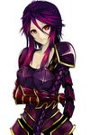  alternate_costume alternate_hair_color armor breasts gauntlets highres ironscale_shyvana kumiko_shiba league_of_legends long_hair medium_breasts multicolored_hair pink_hair purple_hair red_eyes shoulder_pads shyvana signature solo tail white_background 