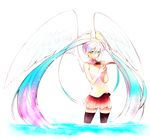  aqua_hair bad_id bad_pixiv_id hatsune_miku long_hair simple_background skirt smile solo twintails very_long_hair vkekrdhs vocaloid wading water white_background wings yellow_eyes 