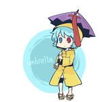  heterochromia karakasa_obake purple_umbrella raincoat short_hair solo tatara_kogasa touhou umbrella yamabuki_(yusuraume) 
