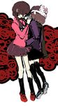  braid brown_hair hand_on_another's_face hat kneehighs madotsuki mafurako multiple_girls pink_shirt purple_skirt recto scarf shirt skirt thighhighs yume_nikki yuri 