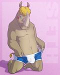  blonde_hair blue_eyes bulge eclipsewolf hair horn male mammal rhinoceros solo topless underwear 