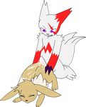  bent_over blue_eyes blush claws cum cum_covered eevee excessive_cum eyes_closed female feral male messy nintendo penis pok&#233;mon pok&eacute;mon sex straight tears video_games zangoose 