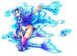  ars_goetia blue blue_eyes blue_hair facial_mark full_body gem kyousaku mermaid monster_girl mygrimoire navel sash short_hair smile solo tattoo vepar_(mygrimoire) water 