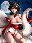  animal_ears big_breasts blush breasts canine cleavage clothed clothing female kawaiibentobox league_of_legends mammal moon multiple_tails night skimpy 