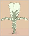  female hair handstand huge_tail hush-a-bye looking_at_viewer mammal nude pink_background plain_background purple_eyes skunk solo spread_legs spreading tongue tongue_out upside_down white_hair 