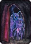  blue_hair cosmicunicorn cutie_mark door equine female feral friendship_is_magic hair horn horse long_hair mammal multi-colored_hair my_little_pony pony princess_luna_(mlp) purple_hair royalty twilight_sparkle_(mlp) unicorn winged_unicorn wings 