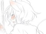  animal_ears blush capelet ear_blush from_behind looking_back monochrome mouse_ears nazrin short_hair sketch solo spot_color touhou ume_(plumblossom) 