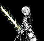  armor armored_dress artoria_pendragon_(all) black_background breastplate fate/stay_night fate/zero fate_(series) glowing glowing_sword glowing_weapon merpperoni monochrome saber simple_background solo sword weapon 