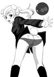  animal_ears ass ball black_soccer_ball blush boots greyscale jacket kyougoku_shin long_hair looking_back martina_crespi military military_uniform monochrome open_mouth pam_pam panties ponytail smile soccer_ball solo strike_witches tail underwear uniform world_witches_series 