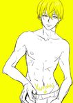  1boy blonde_hair kise_ryouta kuroko_no_basuke kuroko_tetsuya nipples solo spot_color topless yellow_eyes 