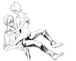  2boys anal blush full_body kise_ryouta kuroko_no_basuke kuroko_tetsuya male_focus monochrome multiple_boys pants_open sex shirt_lift white_background yaoi 