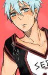  1boy basketball_uniform blue_eyes blue_hair blush cum cum_on_body cum_on_upper_body facial kuroko_no_basuke kuroko_tetsuya sportswear 