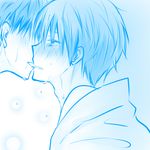  2boys kagami_taiga kiss kuroko_no_basuke kuroko_tetsuya male_focus monochrome multiple_boys sweat tears white_background yaoi 