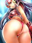  android ass ass_focus bad_id bad_pixiv_id breasts dodai_shouji helmet highres light_smile long_hair looking_back looking_down medium_breasts panties plawres_sanshirou purple_hair red_eyes sakurahime solo thigh_gap thighs thong underwear wide_hips 