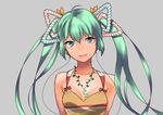  aqua_eyes aqua_hair bad_id bad_pixiv_id hagehiro hatsune_miku headphones highres jewelry long_hair looking_at_viewer necklace no_nose simple_background smile solo twintails vocaloid 