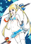  bikini blonde_hair blue_eyes gloves holding holding_spear holding_weapon kafusu7625 long_hair navel original polearm smile solo spear star swimsuit trap twintails weapon 