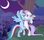  abstract_background absurd_res blush cutie_mark duo equine eye_contact female feral fluttershy_(mlp) friendship_is_magic hi_res horse lesbian mammal moon my_little_pony night outside pegasus pony rainbow_dash_(mlp) rubbing stardust-rush tree wing_boner wings wood 