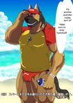  absurd_res anthro beach biceps bulge canine clothing comic dialog dialogue dog english_text german_shepherd hat hi_res lifeguard male mammal muscles pecs ron9 seaside shirt solo speedo swimsuit text thong translated underwear whistle 
