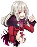  agria_(tales) albino freckles fur_trim grin hair_tubes long_hair lowres red_eyes sidelocks sketch smile solo tales_of_(series) tales_of_xillia white_background white_hair yashi 