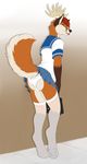  anthro antlers bad balls butt canine crossdressing exhibitionism fox green_eyes horn legwear looking_at_viewer looking_back male mammal panties red_fox rikoshi sailor_fuku school_outfit school_uniform skirt standing stockings tongue tongue_out underwear 