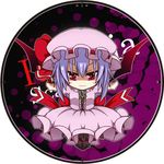  &gt;:) bat_wings blue_hair bow character_name chibi earlgrey hat hat_bow jewelry lowres no_nose puffy_sleeves red_eyes remilia_scarlet short_hair short_sleeves smile solo touhou v-shaped_eyebrows wings 