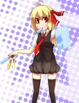  ahoge blonde_hair cross earlgrey food hair_ribbon necktie popsicle red_eyes red_neckwear ribbon rumia short_hair short_sleeves solo thighhighs touhou 