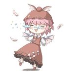  animal_ears bird_wings blush closed_eyes earrings feathers hat jewelry long_sleeves marujin mystia_lorelei pink_hair short_hair solo tears touhou white_background wings 