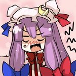  bow capelet crescent earlgrey hair_bow hat long_hair open_mouth patchouli_knowledge purple_hair solo touhou 