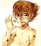  bad_id bad_pixiv_id blood brown_hair cr72 face inazuma_eleven_(series) inazuma_eleven_go injury male_focus matsukaze_tenma nipples shirtless solo tongue upper_body 