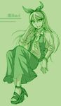  bad_id bad_pixiv_id bracelet character_name cr72 green high_heels inazuma_eleven_(series) inazuma_eleven_go jewelry long_hair necklace parted_lips seto_midori shoes skirt sleeves_rolled_up solo 