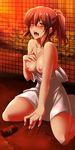  bad_id bad_pixiv_id blush breasts brown_hair dark_skin dress fangs fate/zero fate_(series) highres jewelry kurume_shou medium_breasts necklace nipples ponytail red_eyes shirley_(fate/zero) solo sunset vampire 