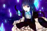  1girl blue_eyes blue_hair bow cat_tail dress frederica_bernkastel kakera long_hair ribbon solo star tail text_focus umineko_no_naku_koro_ni 