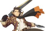 alvin_(tales) artist_request belt black_gloves brown_eyes brown_hair coat cravat dual_wielding gloves gun holding male_focus official_art over_shoulder pants shirt smile solo sword tales_of_(series) tales_of_xillia transparent_background weapon 