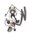  ahoge animal_ears basket capelet dowsing_rod dual_wielding earlgrey grey_hair holding jewelry long_sleeves mouse mouse_ears mouse_tail nazrin pendant pouch red_eyes short_hair solo tail touhou white_background 
