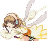  artist_request bike_shorts bow brown_hair coat flower green_eyes hair_bow hair_flower hair_ornament hairband leia_rolando official_art open_mouth running short_hair solo staff tales_of_(series) tales_of_xillia transparent_background 