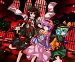  animal_ears black_hair blush bow braid cat_ears cat_tail checkered checkered_floor dress green_eyes green_hair hair_bow hairband hat heart kaenbyou_rin komeiji_koishi komeiji_satori long_hair long_sleeves multiple_girls open_mouth pink_eyes pink_hair pink_skirt red_eyes red_hair reiuji_utsuho ryouryou short_hair silver_hair skirt smile tail third_eye touhou twin_braids v wide_sleeves wings 